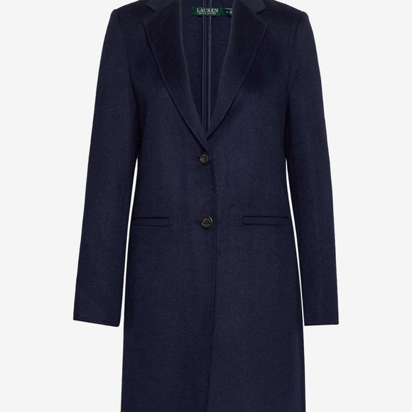 Ralph Lauren Wool Blend Two Button Navy Overcoat L - Picture 2 of 5